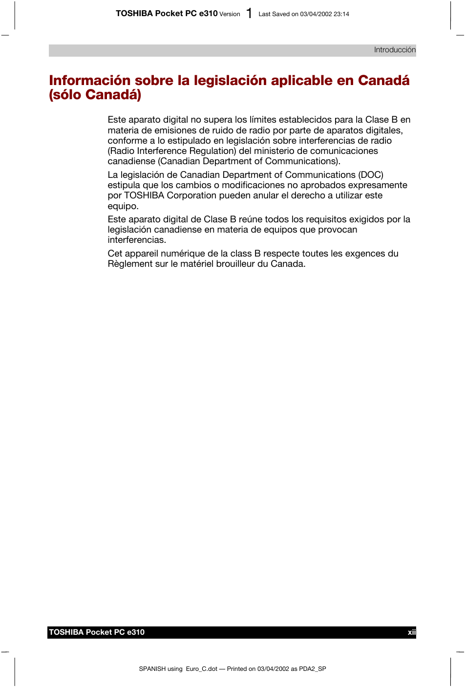 Toshiba Pocket PC e310 User Manual | Page 12 / 107