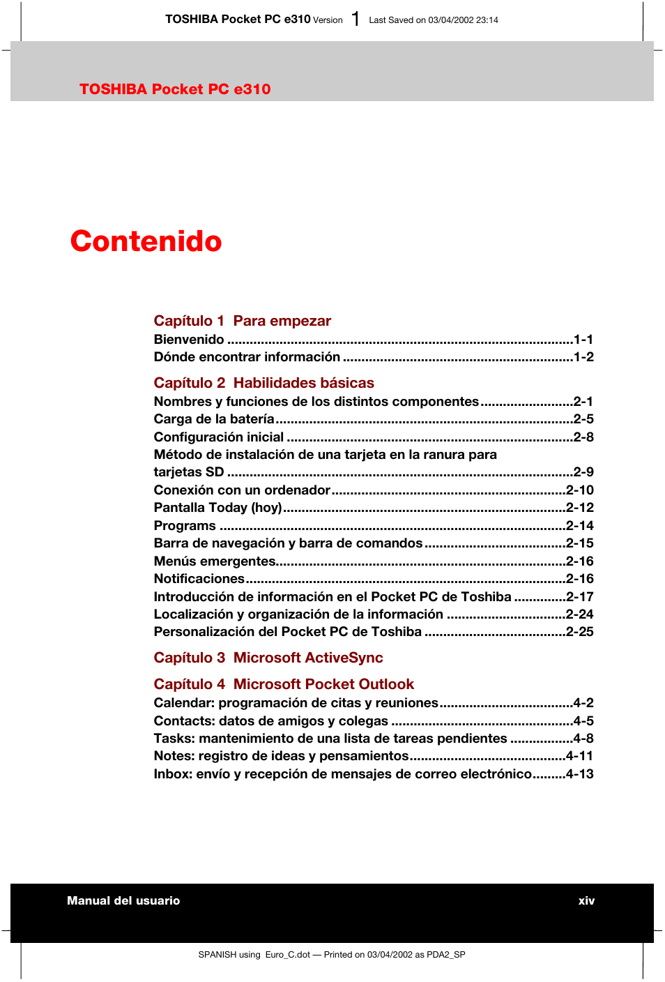 Toshiba Pocket PC e310 User Manual | Page 14 / 107