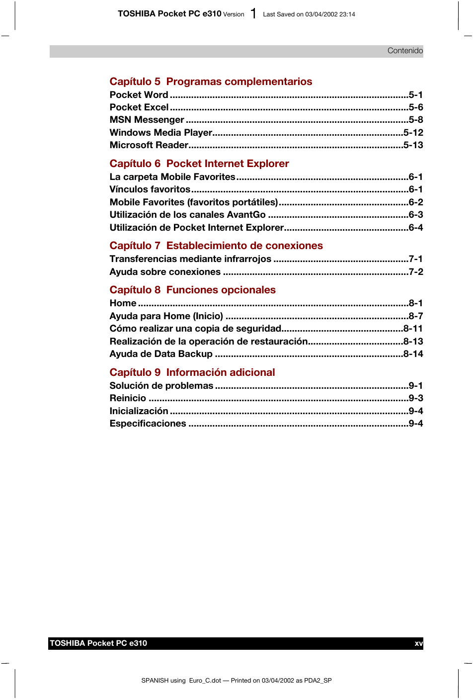 Toshiba Pocket PC e310 User Manual | Page 15 / 107