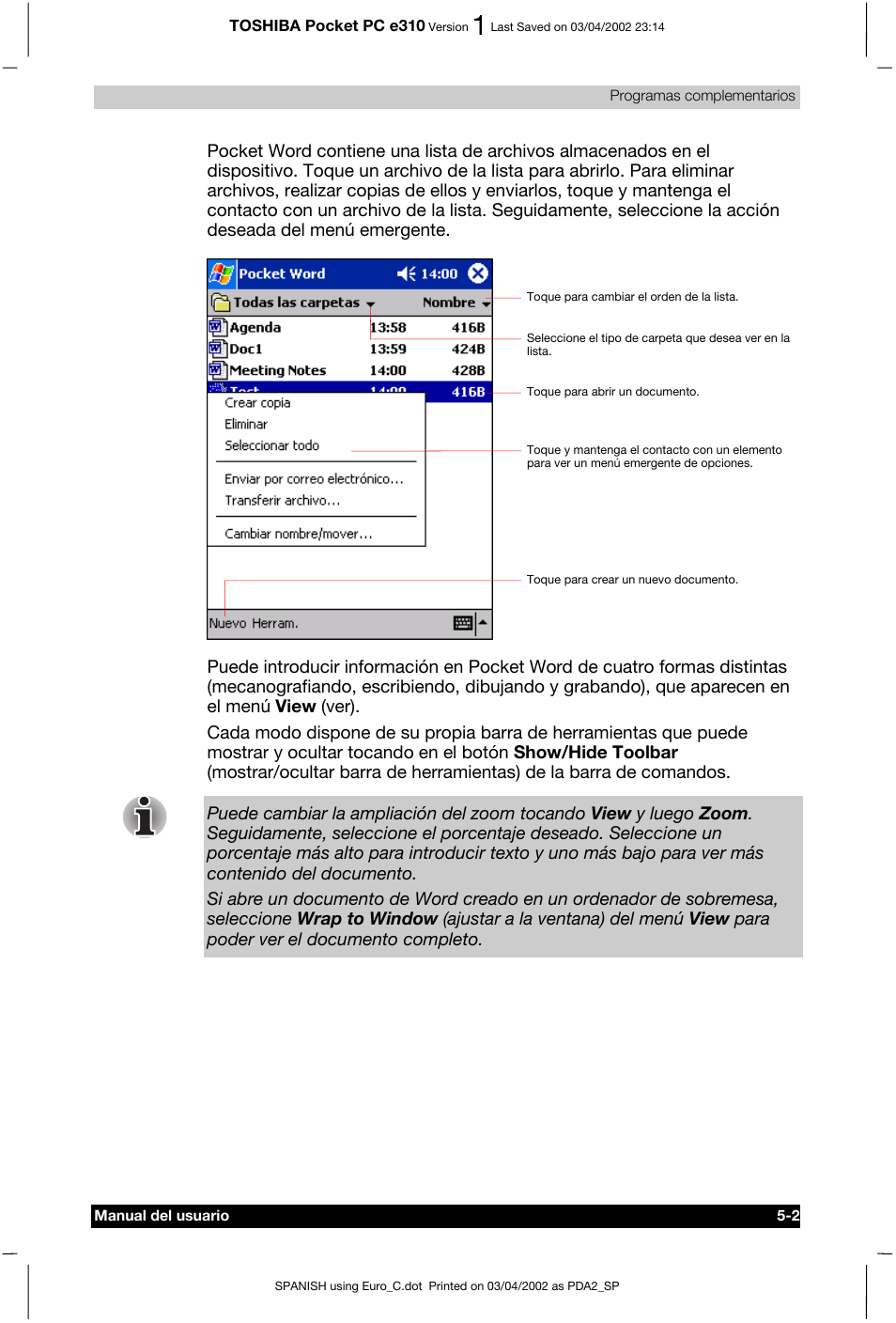 Toshiba Pocket PC e310 User Manual | Page 66 / 107