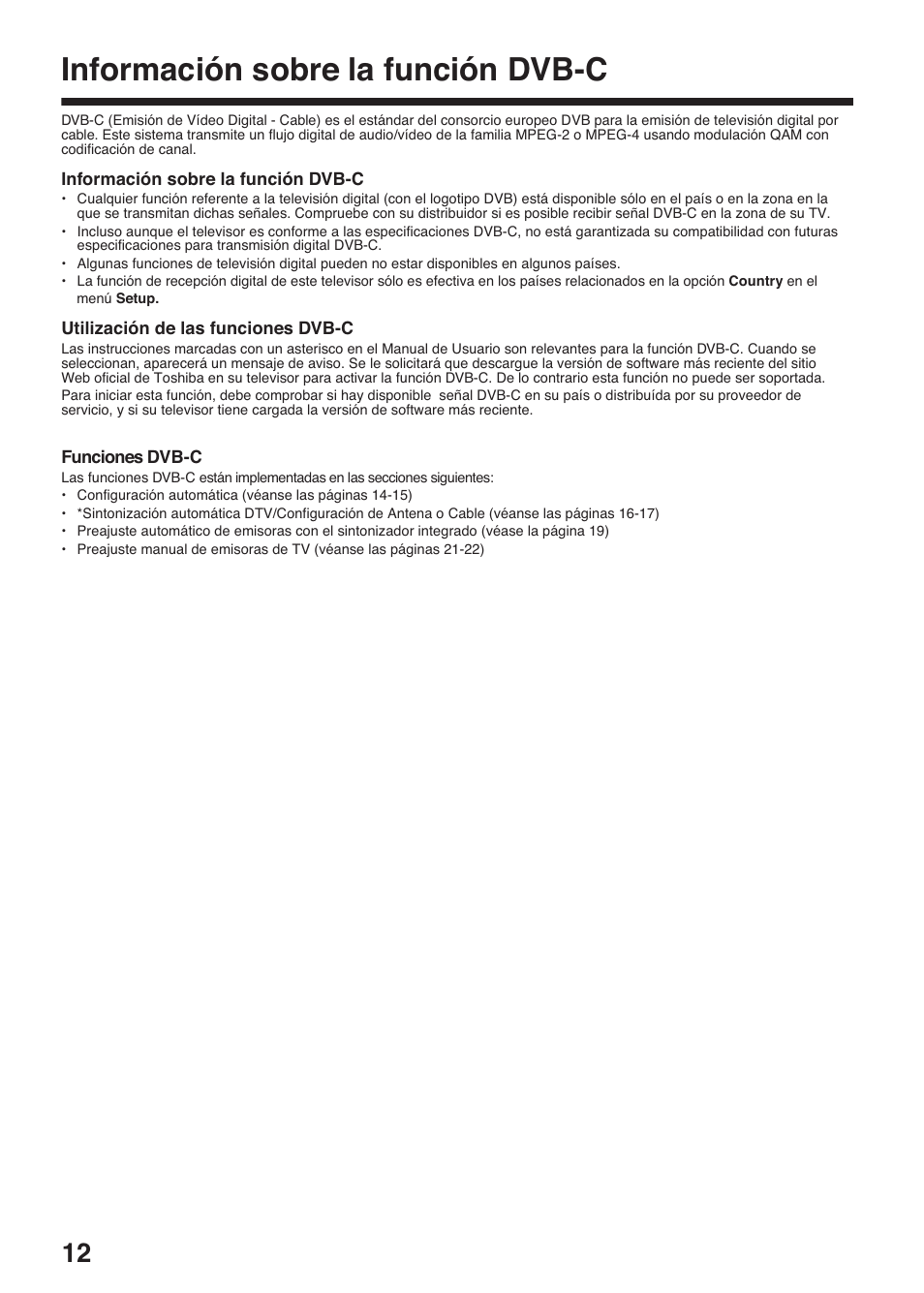 Información sobre la función dvb-c | Toshiba DV734 User Manual | Page 12 / 96