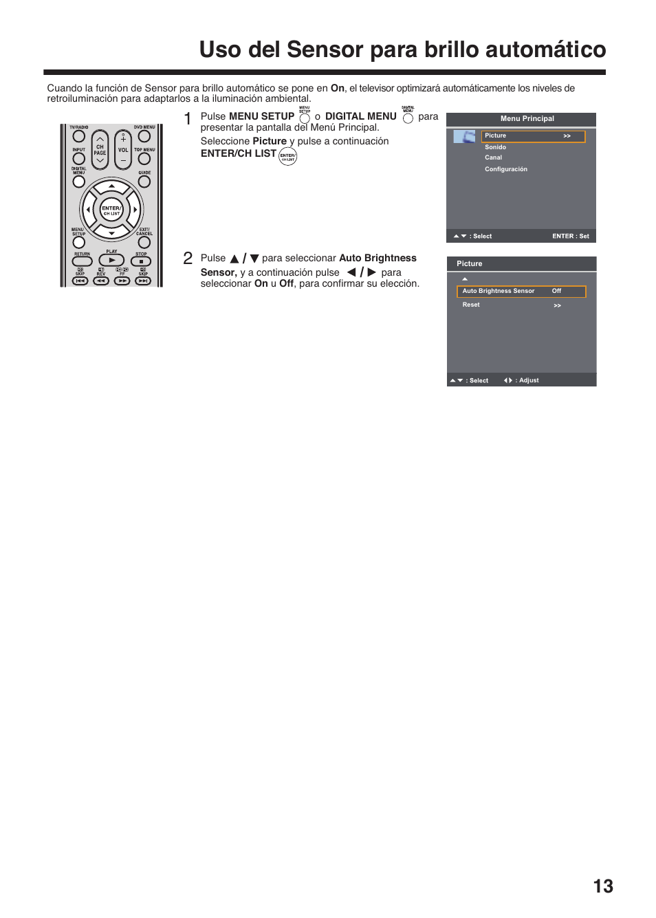 Uso del sensor para brillo automático | Toshiba DV734 User Manual | Page 13 / 96