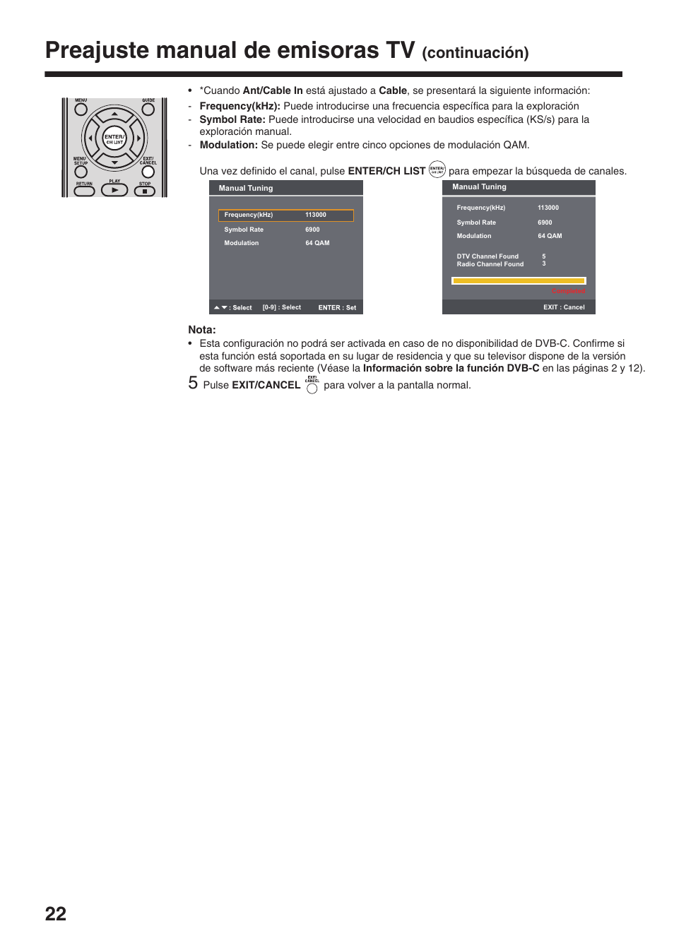 Preajuste manual de emisoras tv, Continuación) | Toshiba DV734 User Manual | Page 22 / 96