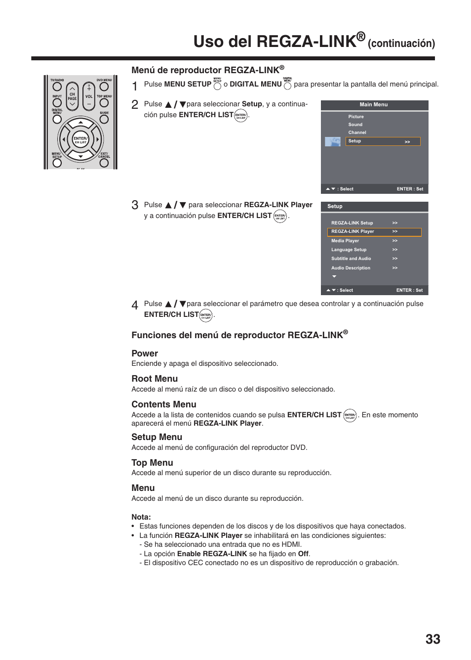 Uso del regza-link, Continuación) | Toshiba DV734 User Manual | Page 33 / 96