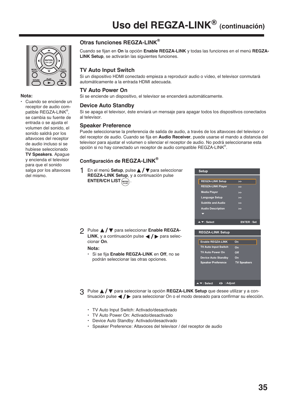 Uso del regza-link, Continuación) | Toshiba DV734 User Manual | Page 35 / 96