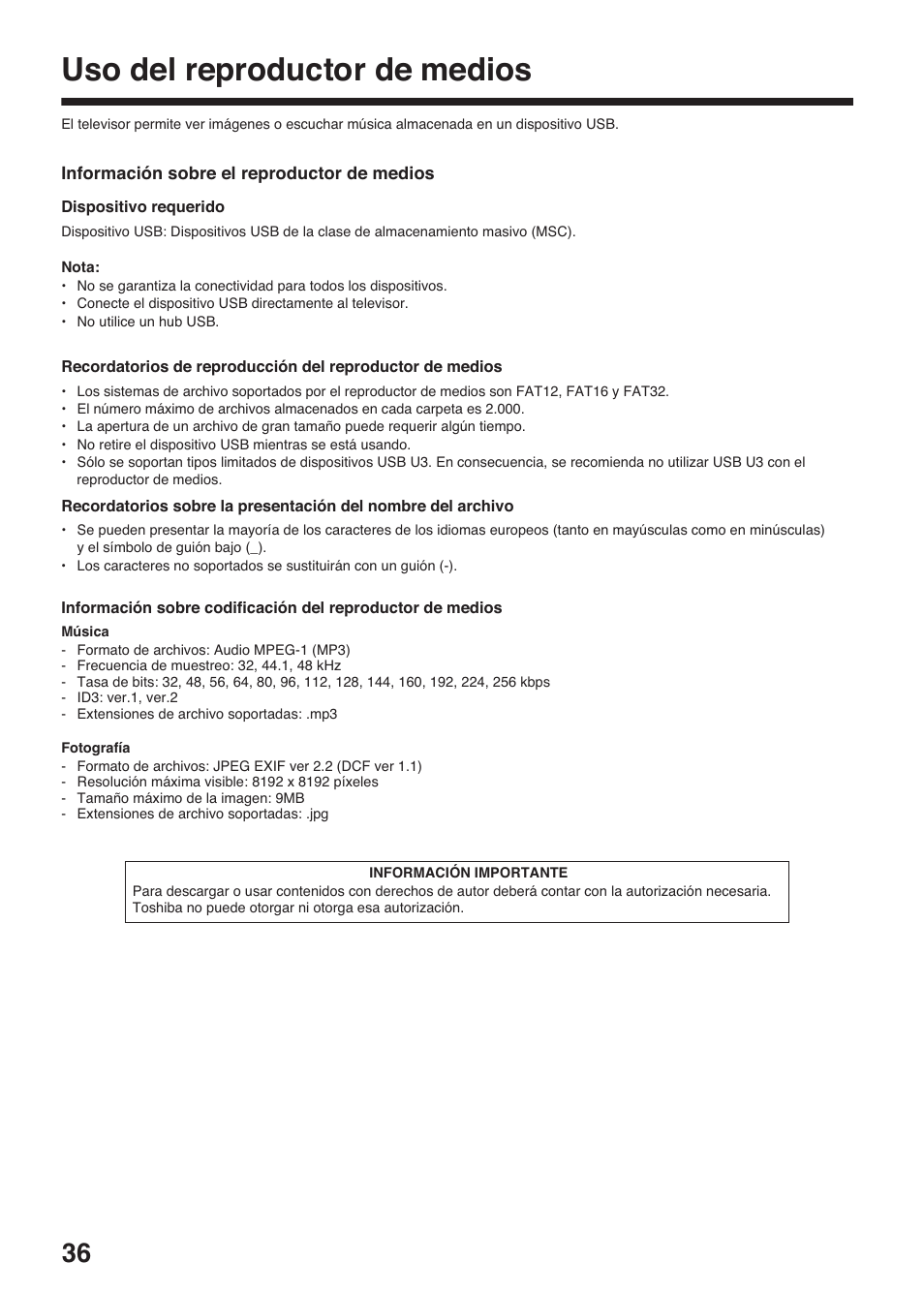 Uso del reproductor de medios | Toshiba DV734 User Manual | Page 36 / 96