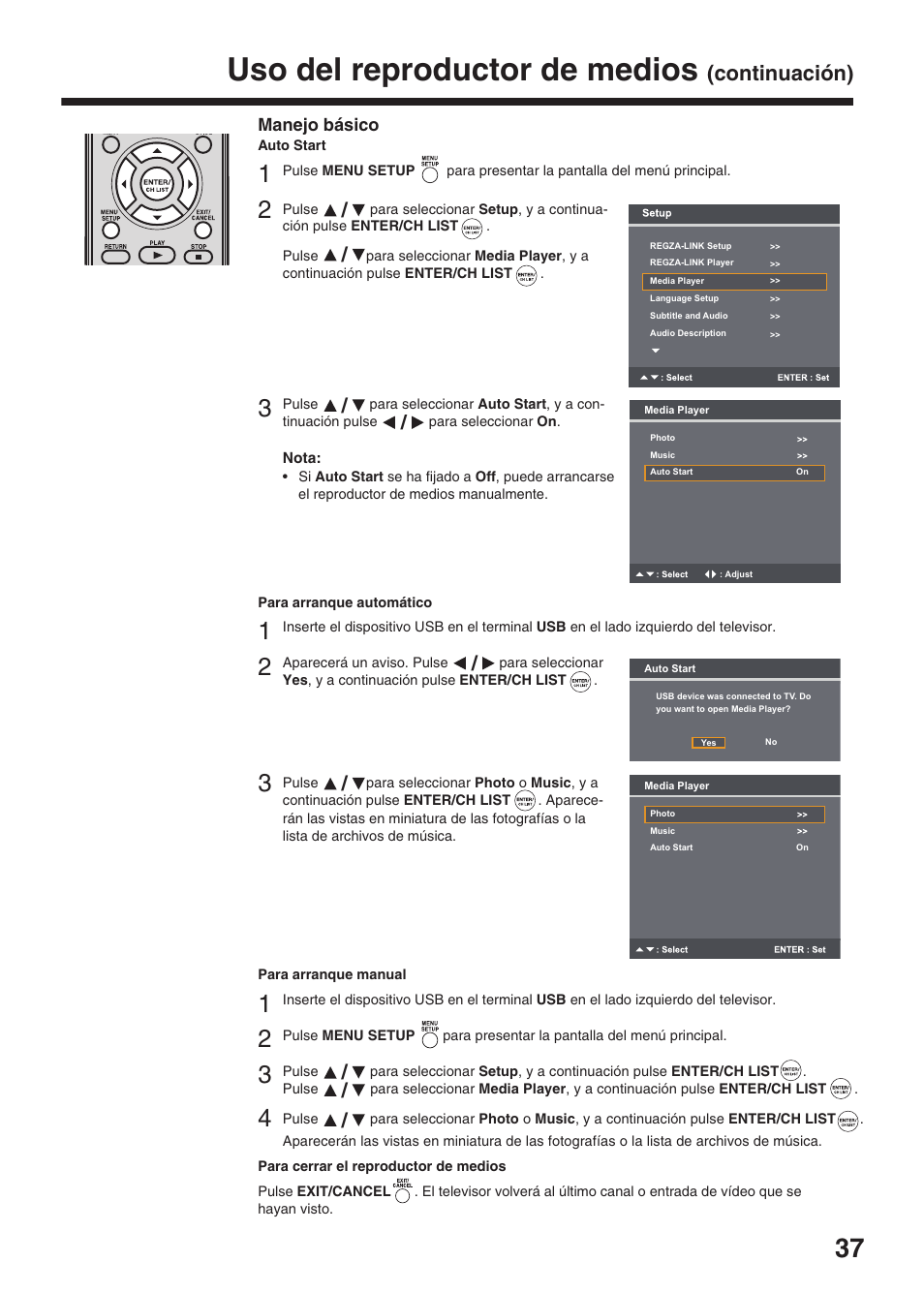 Uso del reproductor de medios, Continuación) | Toshiba DV734 User Manual | Page 37 / 96