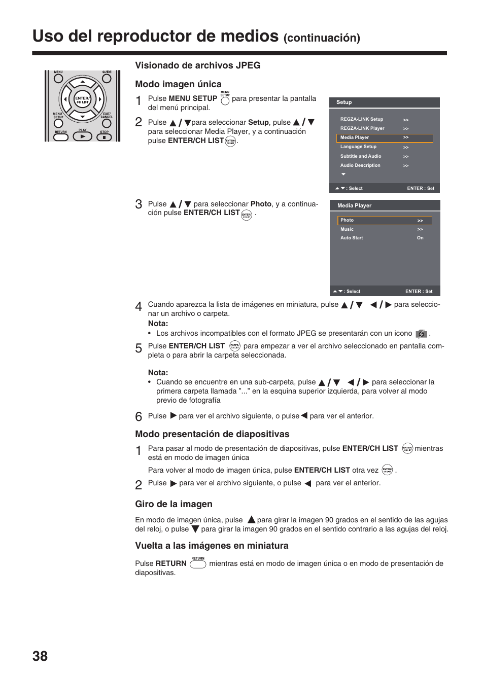 Uso del reproductor de medios, Continuación) | Toshiba DV734 User Manual | Page 38 / 96
