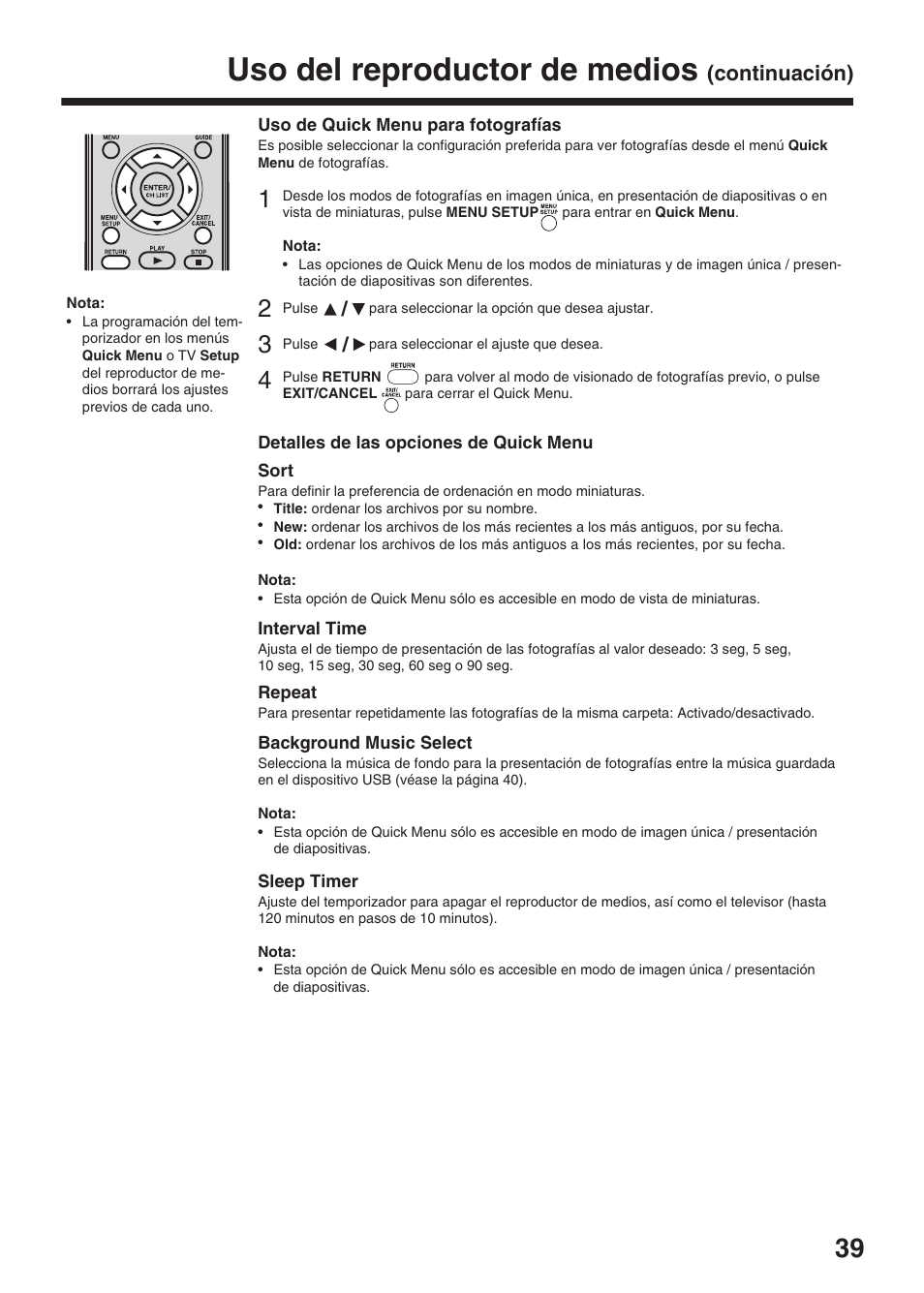 Uso del reproductor de medios, Continuación) | Toshiba DV734 User Manual | Page 39 / 96