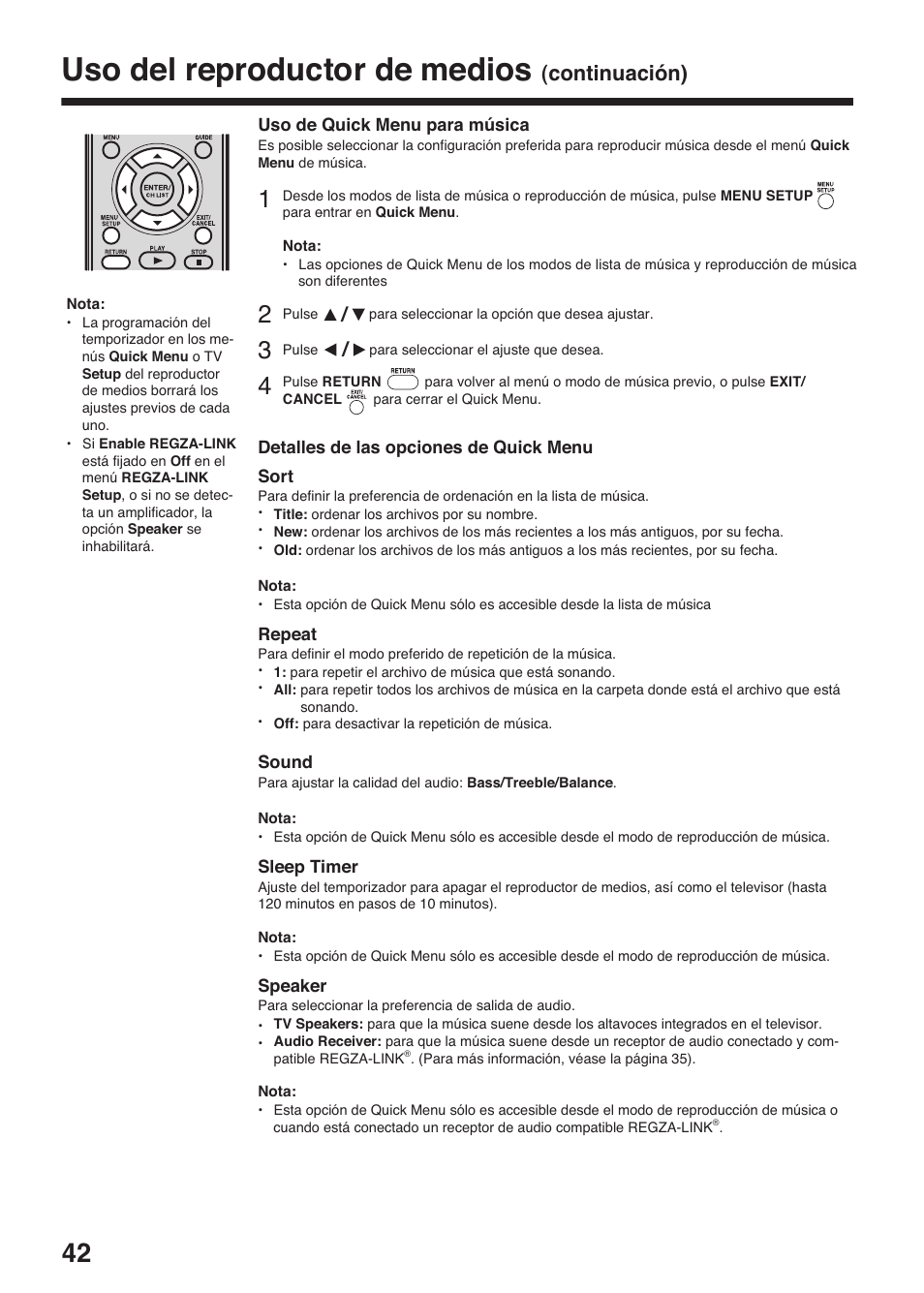 Uso del reproductor de medios, Continuación) | Toshiba DV734 User Manual | Page 42 / 96