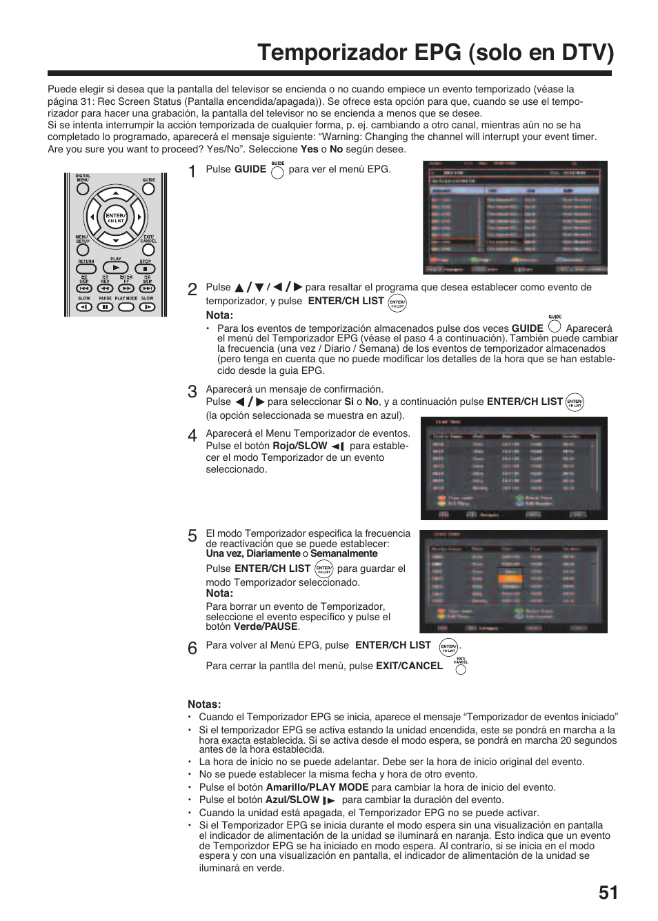 Temporizador epg (solo en dtv) | Toshiba DV734 User Manual | Page 51 / 96