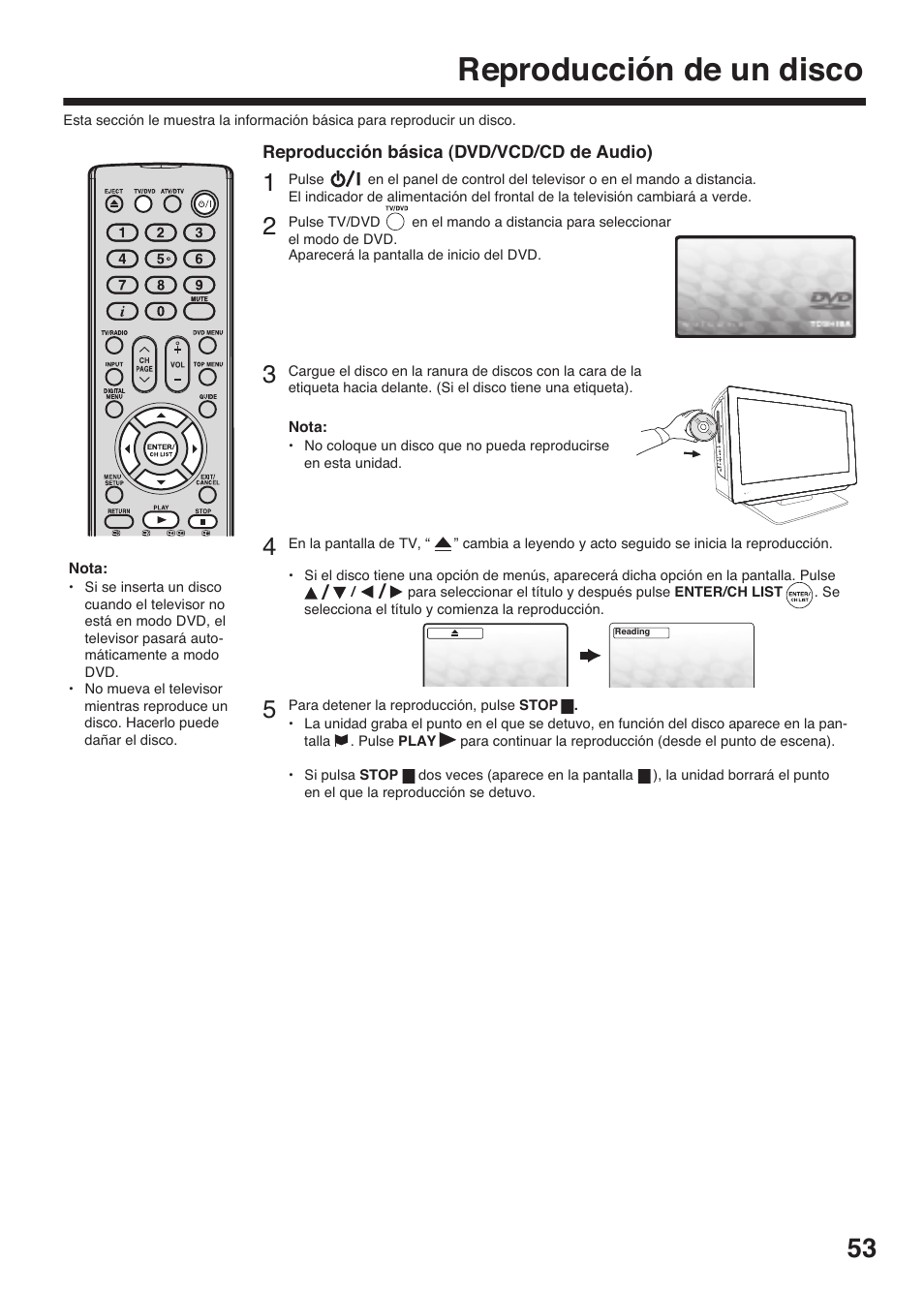 Reproducción de un disco | Toshiba DV734 User Manual | Page 53 / 96