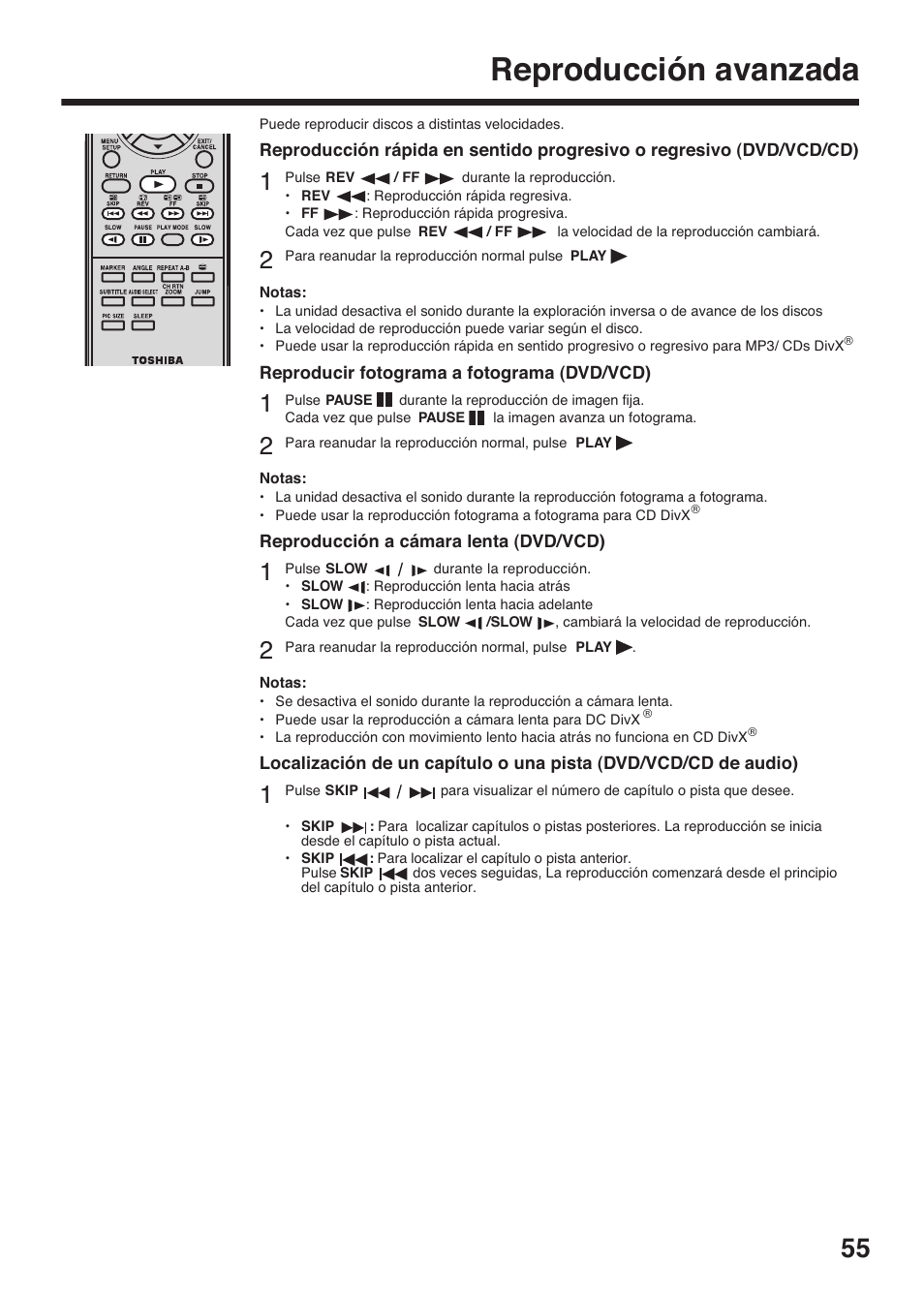 Reproducción avanzada | Toshiba DV734 User Manual | Page 55 / 96