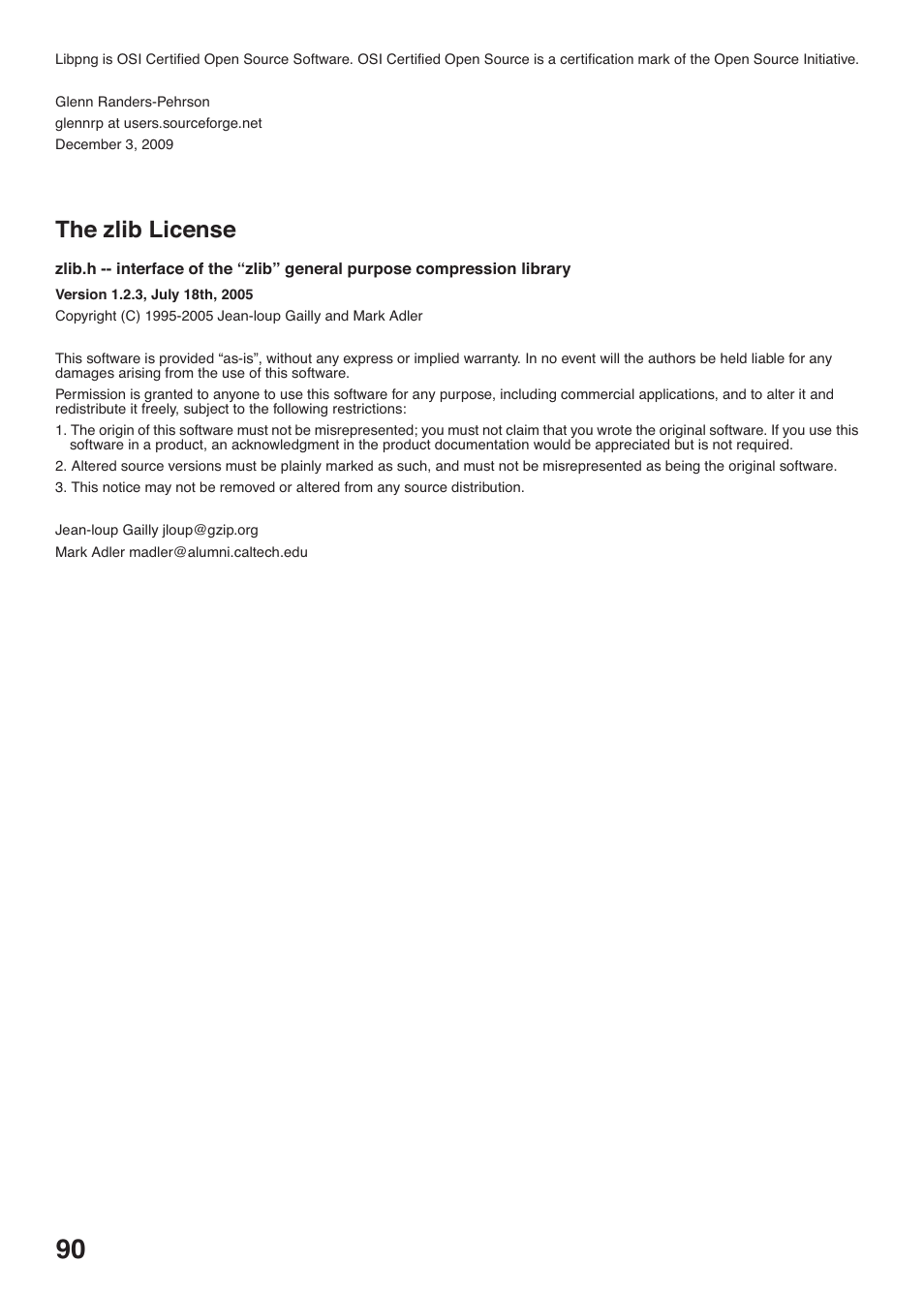 The zlib license | Toshiba DV734 User Manual | Page 90 / 96