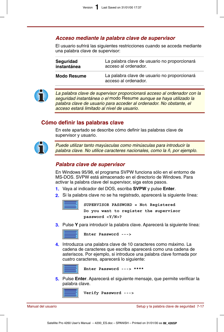 Cómo definir las palabras clave -17, Cómo definir las palabras clave | Toshiba Satellite Pro 4280 User Manual | Page 111 / 238