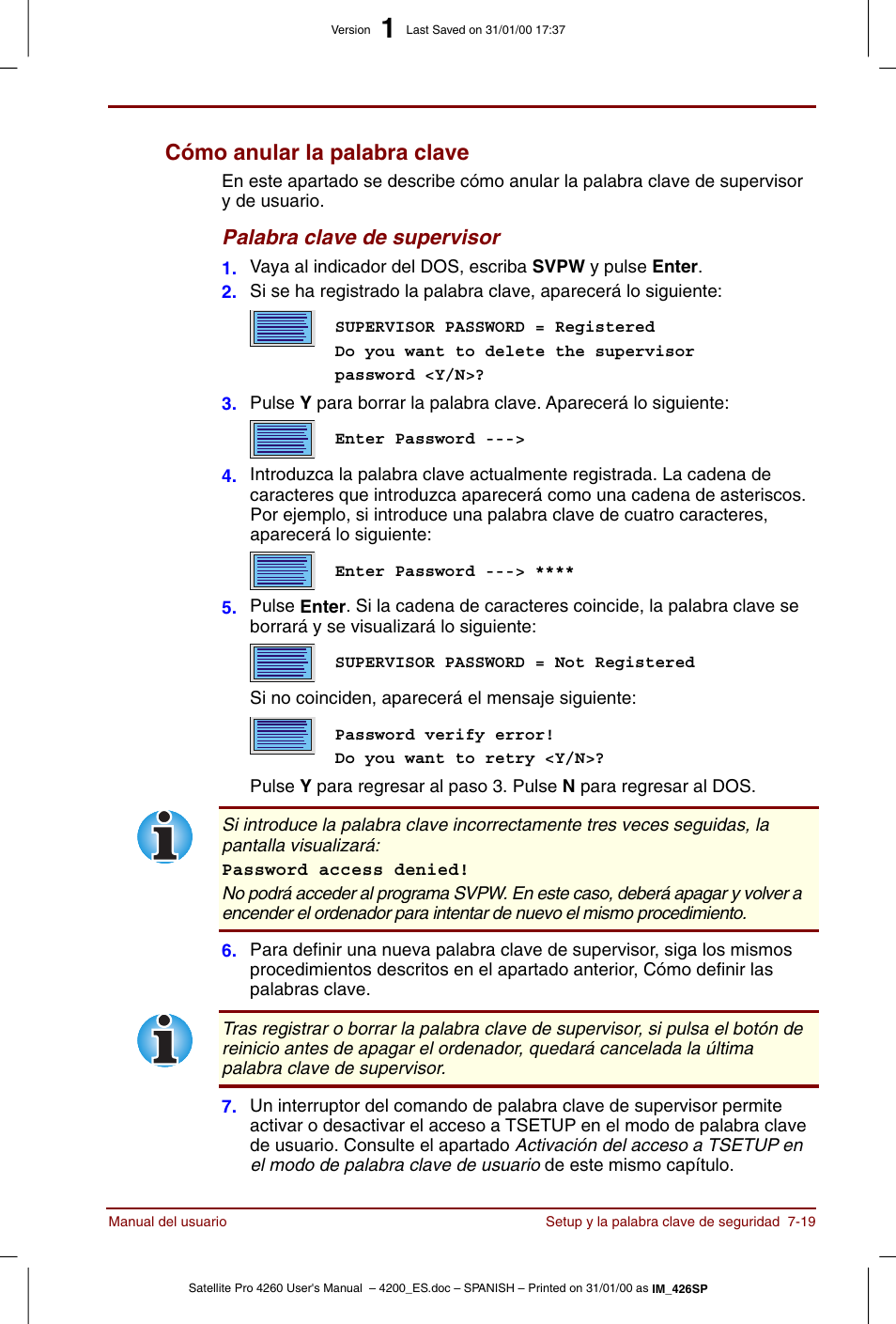 Cómo anular la palabra clave -19, Cómo anular la palabra clave | Toshiba Satellite Pro 4280 User Manual | Page 113 / 238