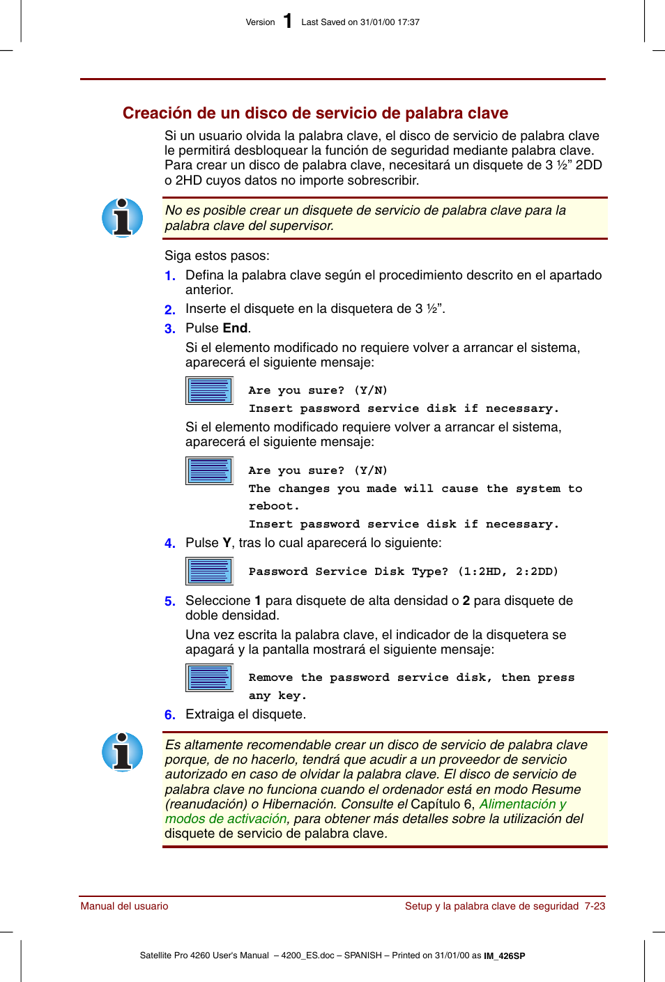 Creación de un disco de servicio de palabra clave | Toshiba Satellite Pro 4280 User Manual | Page 117 / 238
