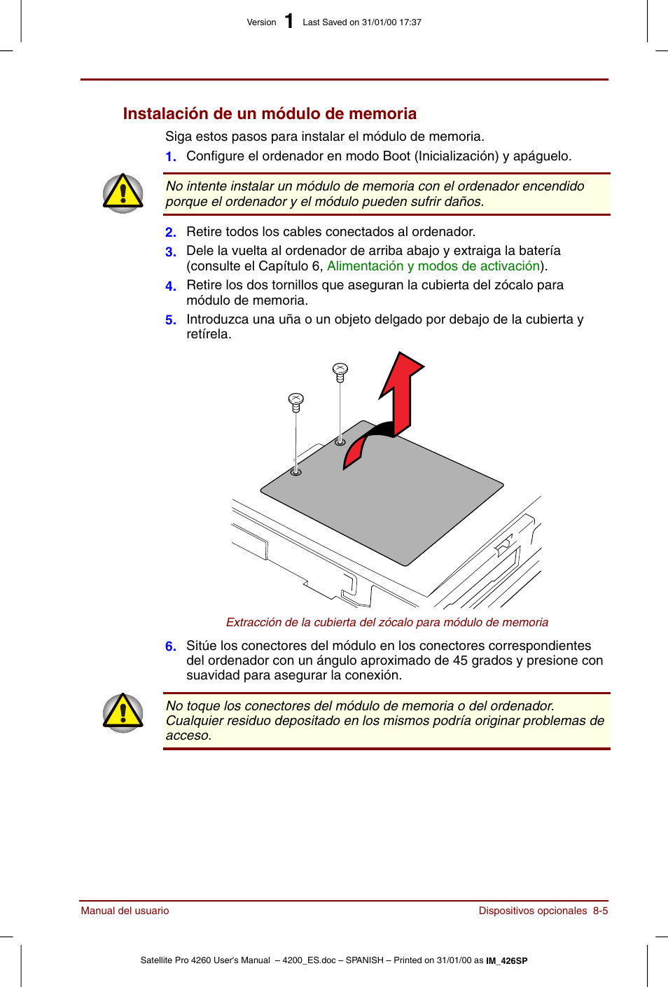 Instalación de un módulo de memoria -5 | Toshiba Satellite Pro 4280 User Manual | Page 123 / 238