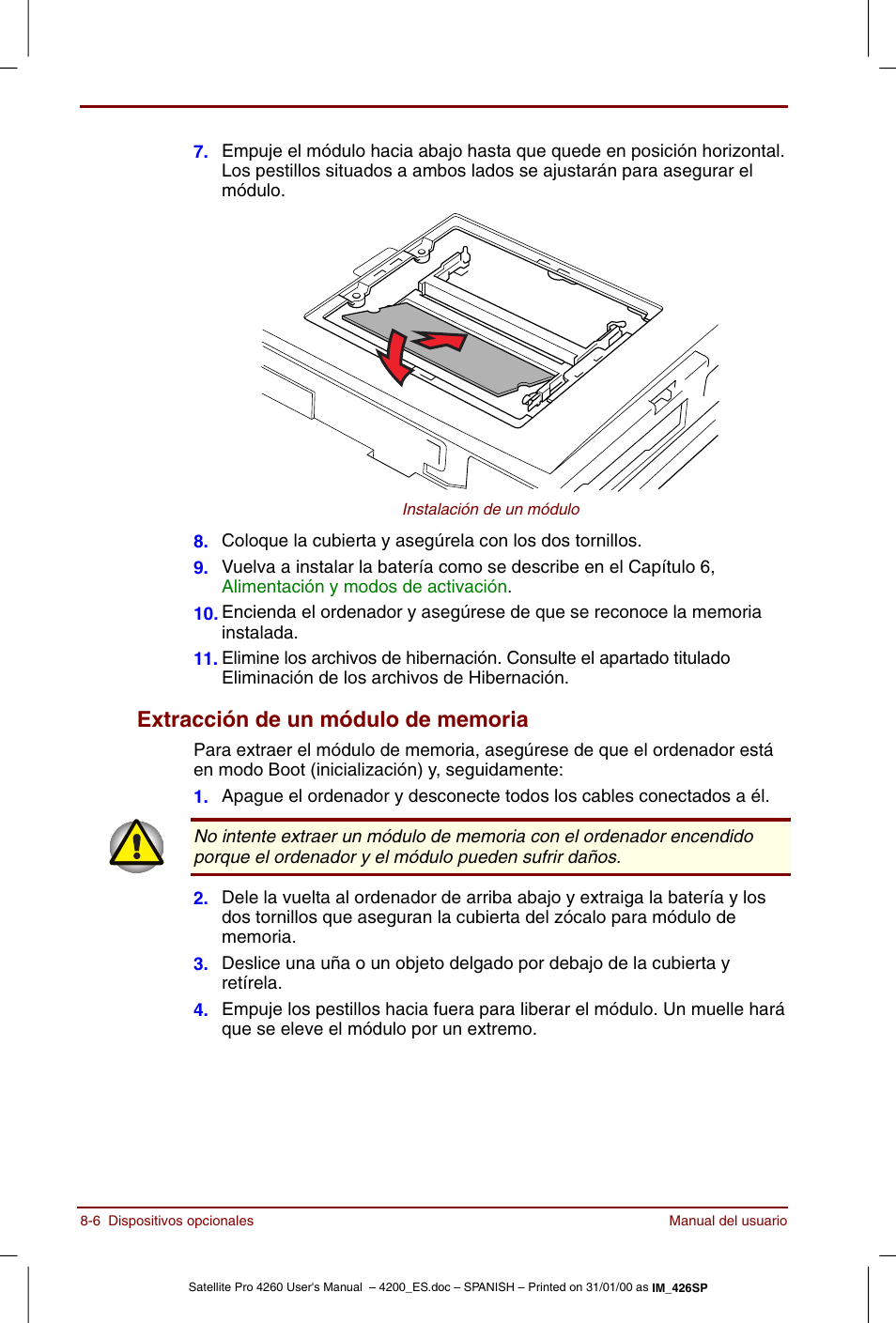 Extracción de un módulo de memoria -6 | Toshiba Satellite Pro 4280 User Manual | Page 124 / 238