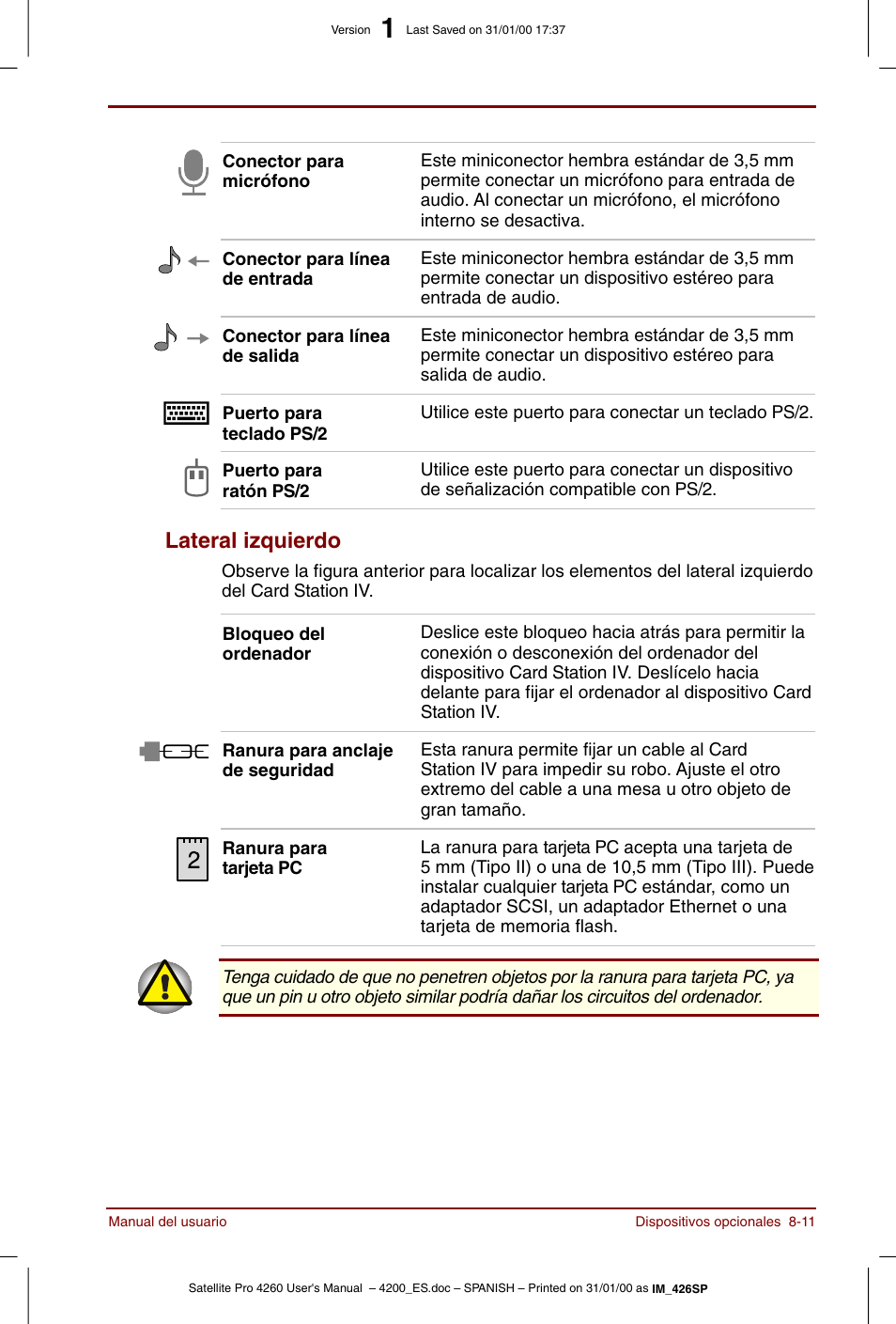 Lateral izquierdo -11, Lateral izquierdo | Toshiba Satellite Pro 4280 User Manual | Page 129 / 238
