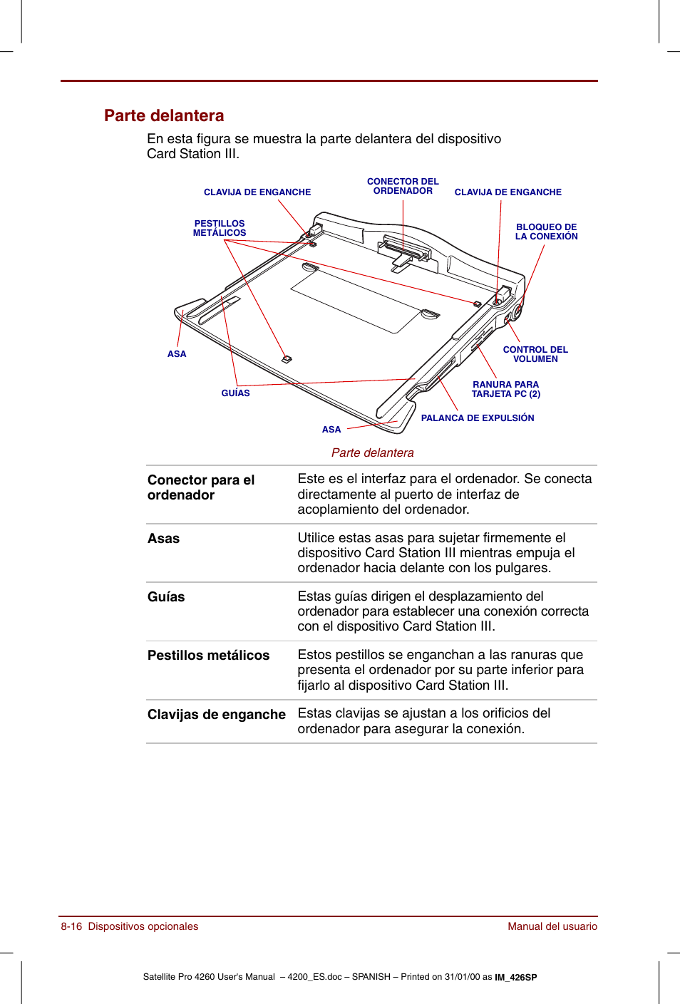 Parte delantera -16, Parte delantera | Toshiba Satellite Pro 4280 User Manual | Page 134 / 238