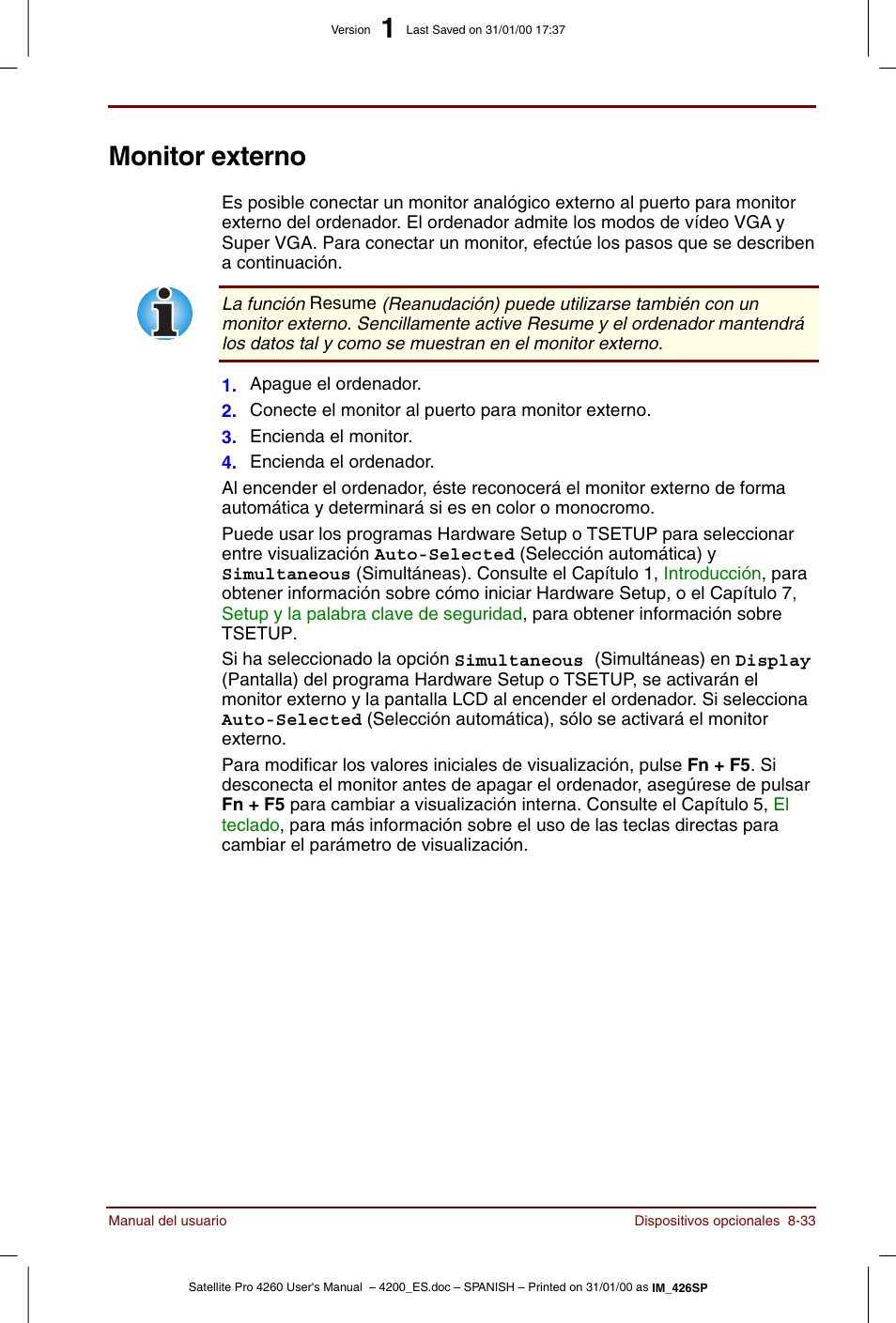 Monitor externo, Monitor externo -33 | Toshiba Satellite Pro 4280 User Manual | Page 151 / 238