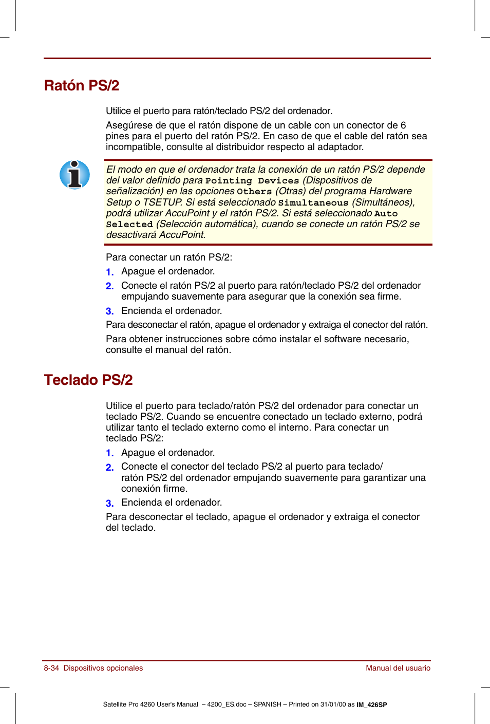 Ratón ps/2, Teclado ps/2, Ratón ps/2 -34 teclado ps/2 -34 | Toshiba Satellite Pro 4280 User Manual | Page 152 / 238