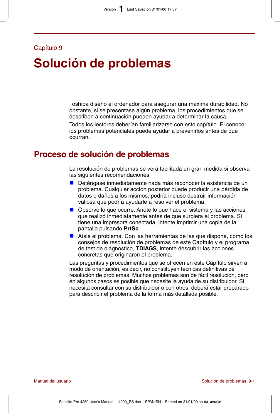 Capítulo 9, Solución de problemas, Proceso de solución de problemas | Capítulo 9: solución de problemas, Proceso de solución de problemas -1, Proporciona informaci | Toshiba Satellite Pro 4280 User Manual | Page 155 / 238