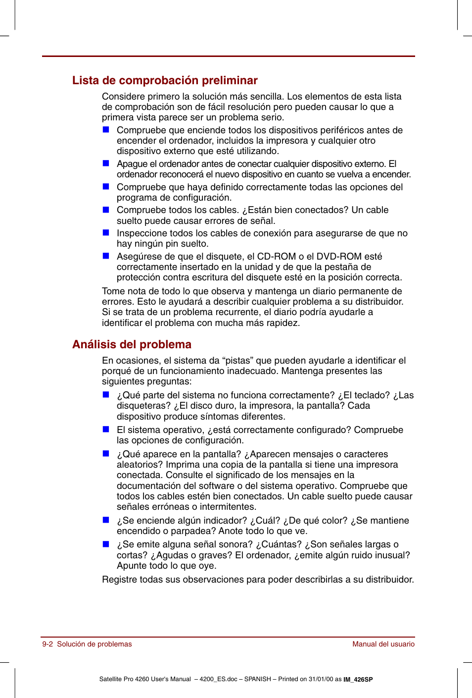 Lista de comprobación preliminar, Análisis del problema | Toshiba Satellite Pro 4280 User Manual | Page 156 / 238
