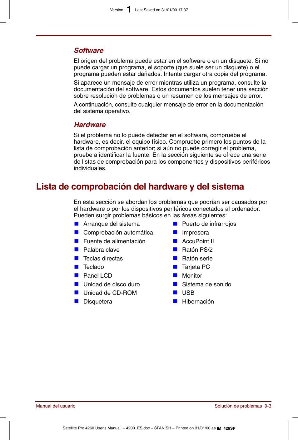 Lista de comprobación del hardware y del sistema | Toshiba Satellite Pro 4280 User Manual | Page 157 / 238