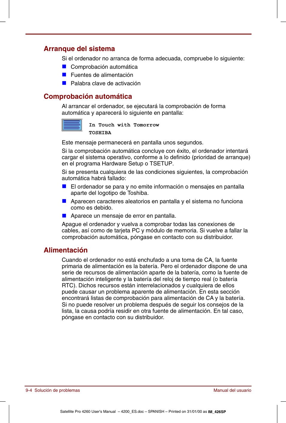 Arranque del sistema, Comprobación automática, Alimentación | Toshiba Satellite Pro 4280 User Manual | Page 158 / 238