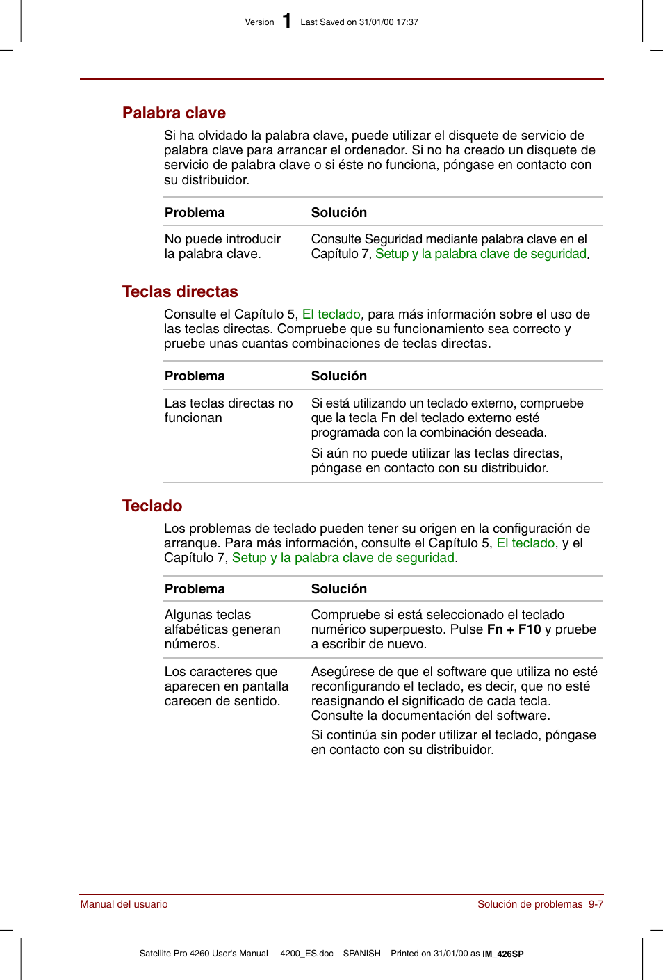 Palabra clave -7 teclas directas -7 teclado -7, Palabra clave, Teclas directas | Teclado | Toshiba Satellite Pro 4280 User Manual | Page 161 / 238