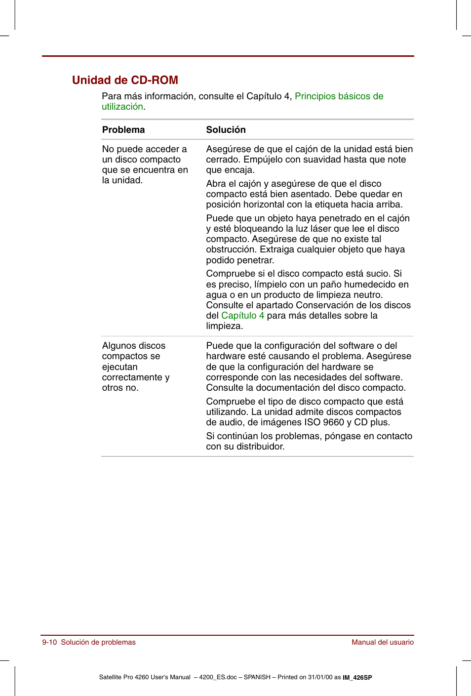 Unidad de cd-rom -10, Unidad de cd-rom | Toshiba Satellite Pro 4280 User Manual | Page 164 / 238