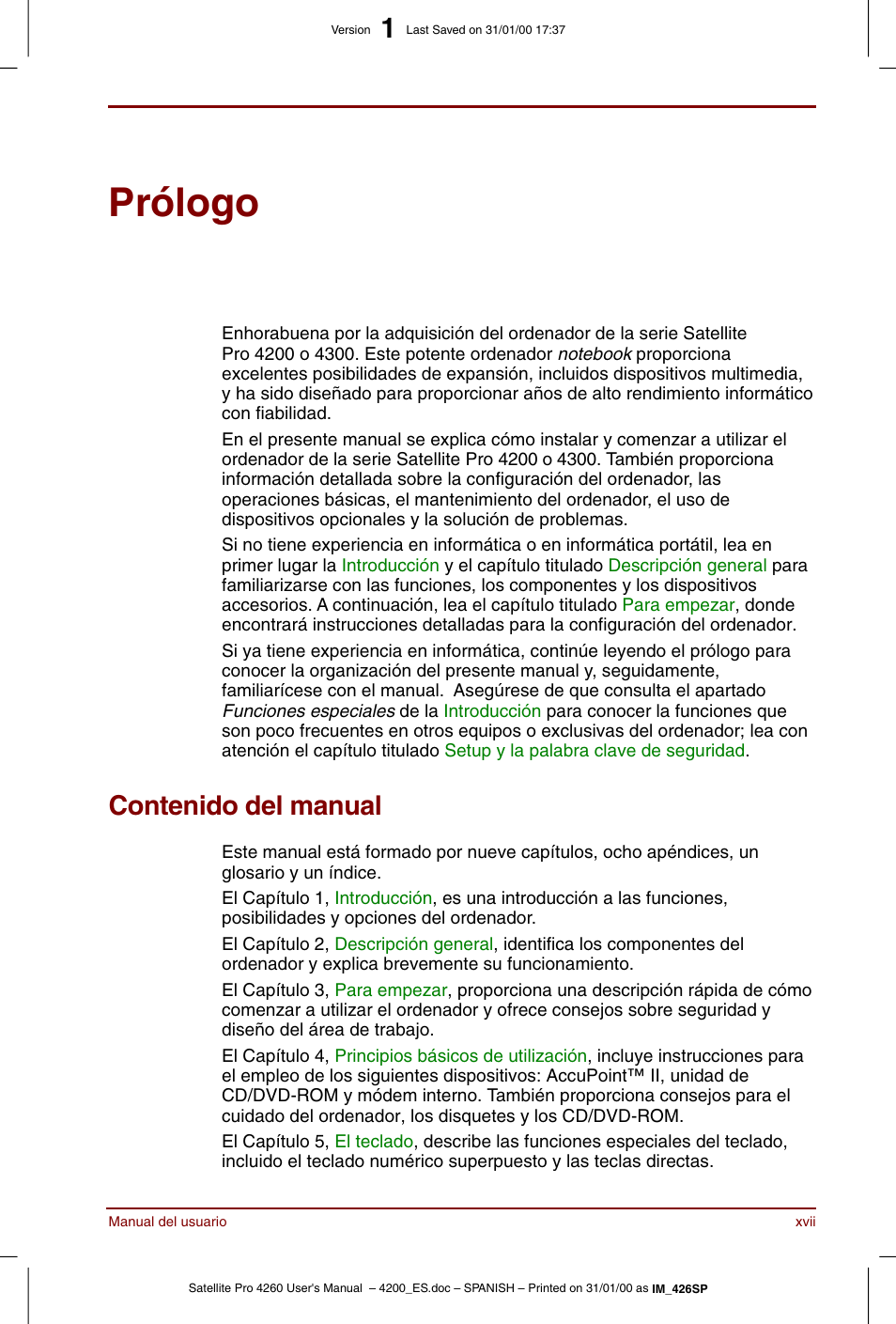 Toshiba Satellite Pro 4280 User Manual | Page 17 / 238