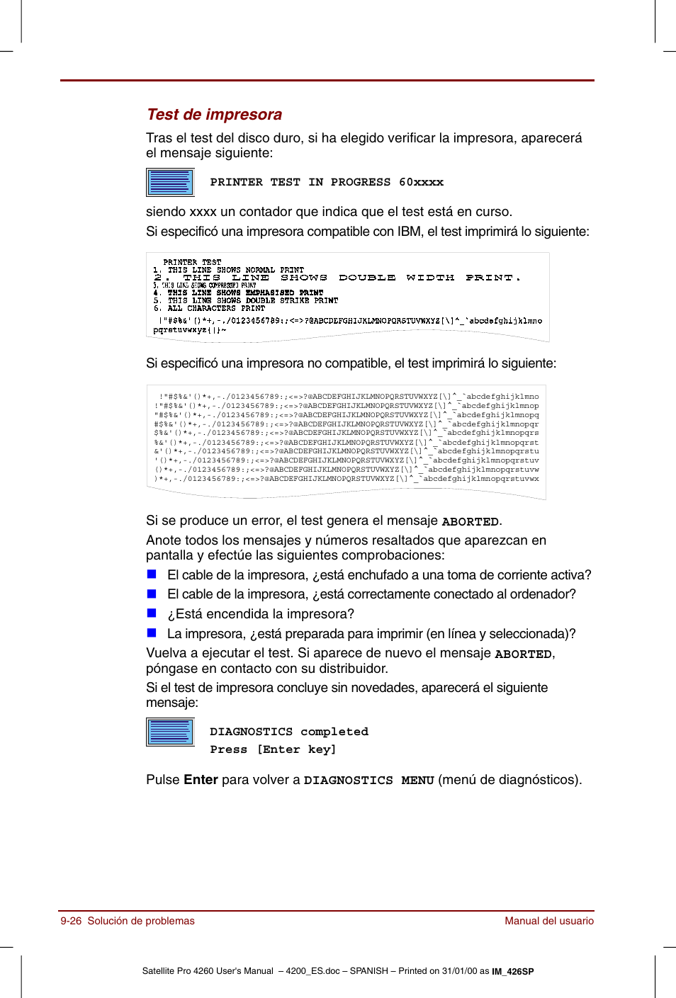 Test de impresora | Toshiba Satellite Pro 4280 User Manual | Page 180 / 238