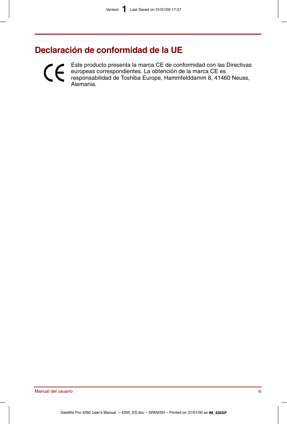 Declaración de conformidad de la ue | Toshiba Satellite Pro 4280 User Manual | Page 3 / 238