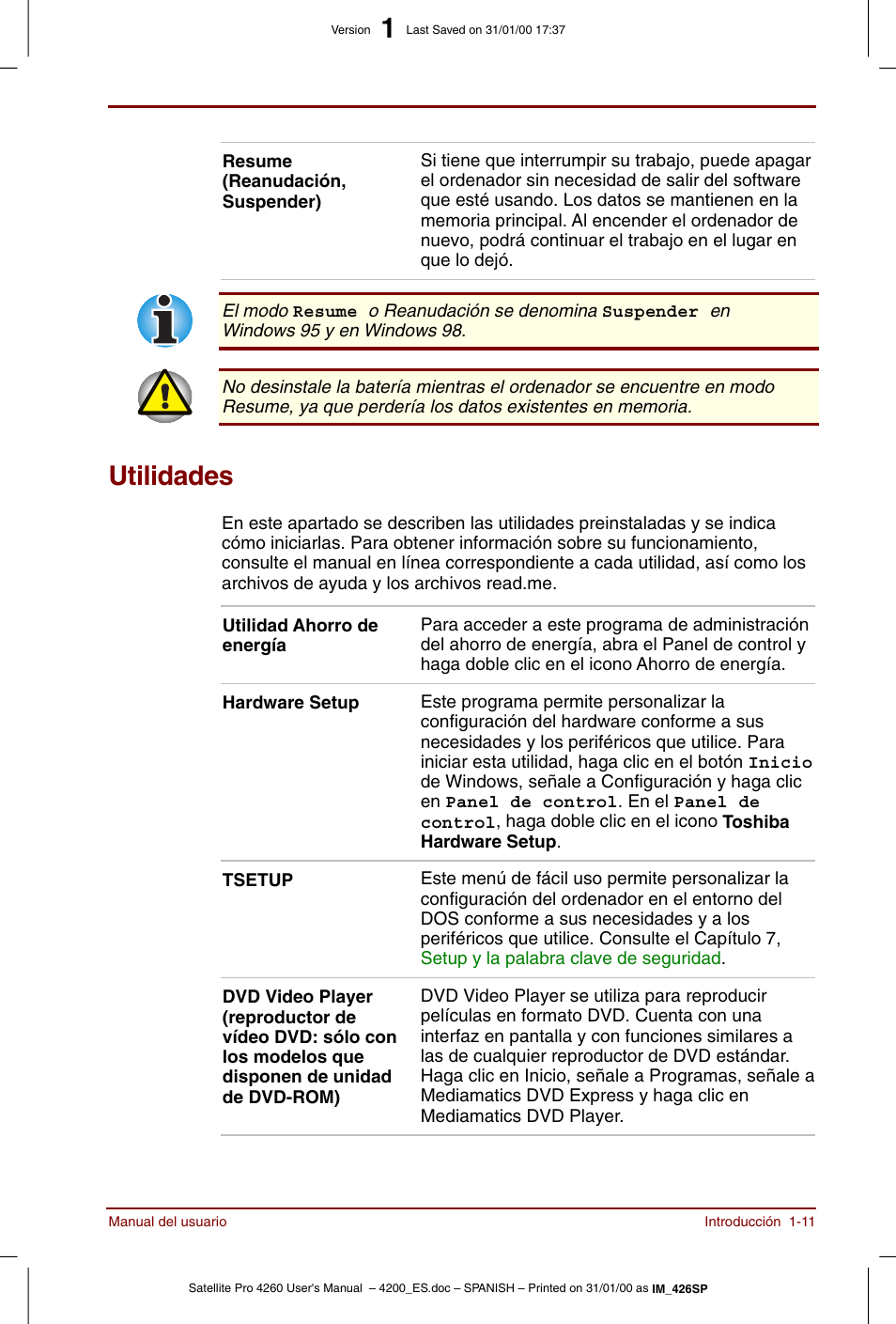 Utilidades, Utilidades -11 | Toshiba Satellite Pro 4280 User Manual | Page 31 / 238