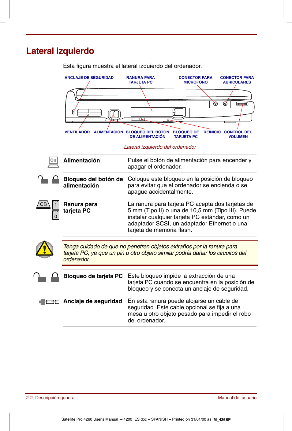 Lateral izquierdo, Lateral izquierdo -2 | Toshiba Satellite Pro 4280 User Manual | Page 36 / 238
