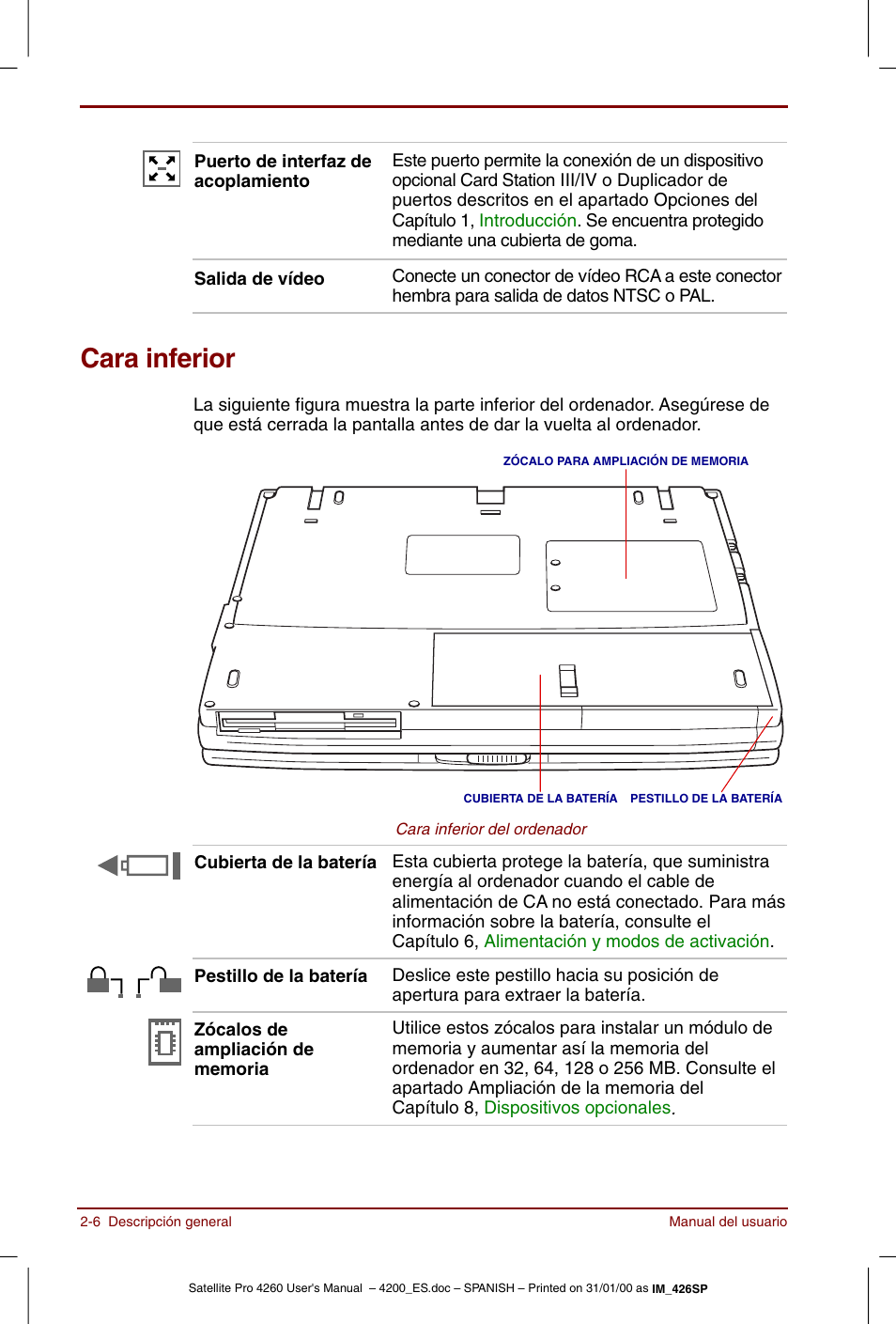 Cara inferior, Cara inferior -6 | Toshiba Satellite Pro 4280 User Manual | Page 40 / 238