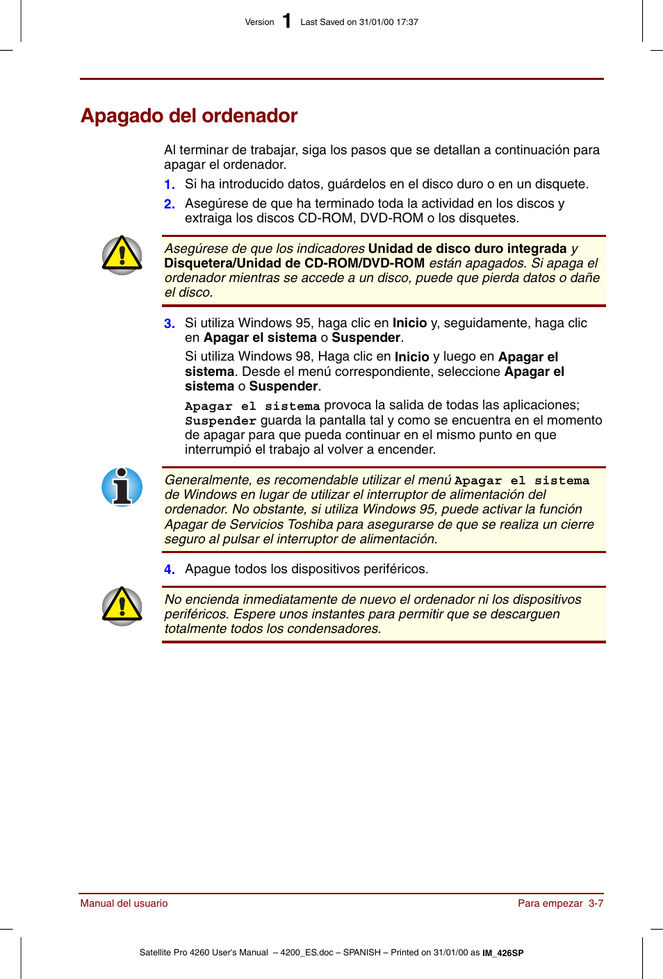 Apagado del ordenador, Apagado del ordenador -7 | Toshiba Satellite Pro 4280 User Manual | Page 55 / 238