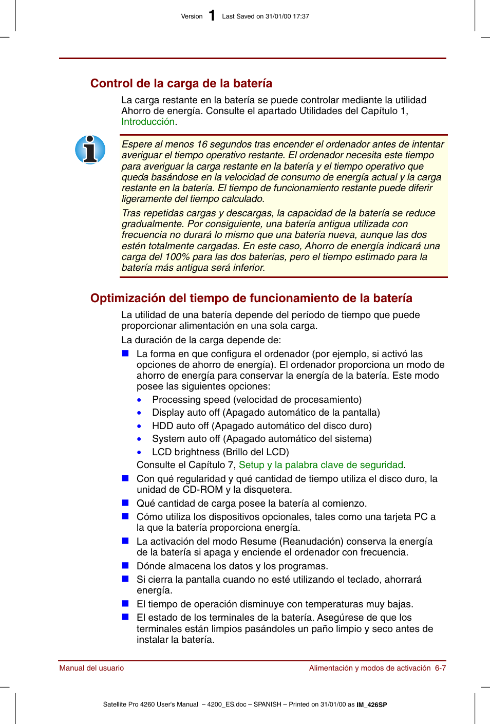Control de la carga de la batería | Toshiba Satellite Pro 4280 User Manual | Page 87 / 238