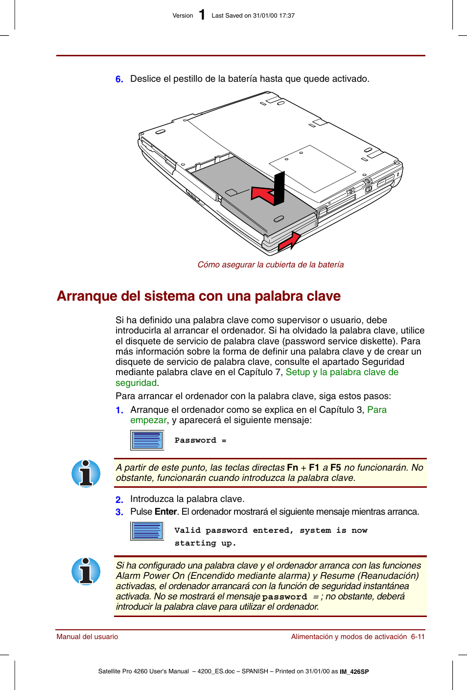Arranque del sistema con una palabra clave, Arranque del sistema con una palabra clave -11 | Toshiba Satellite Pro 4280 User Manual | Page 91 / 238