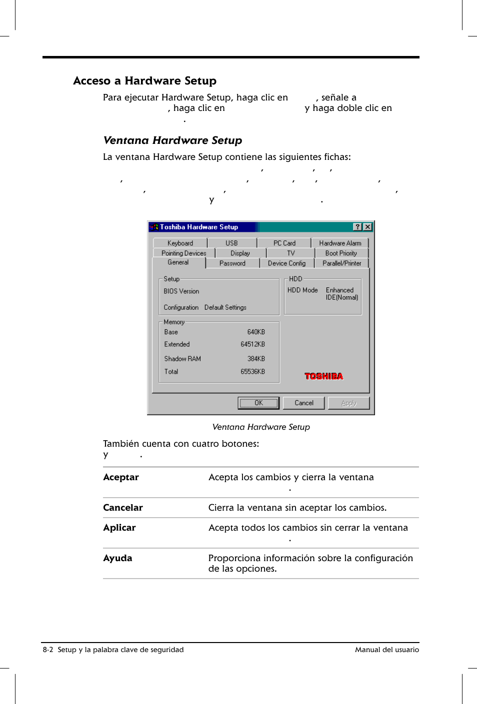 Acceso a hardware setup | Toshiba Satellite 2650 User Manual | Page 100 / 222