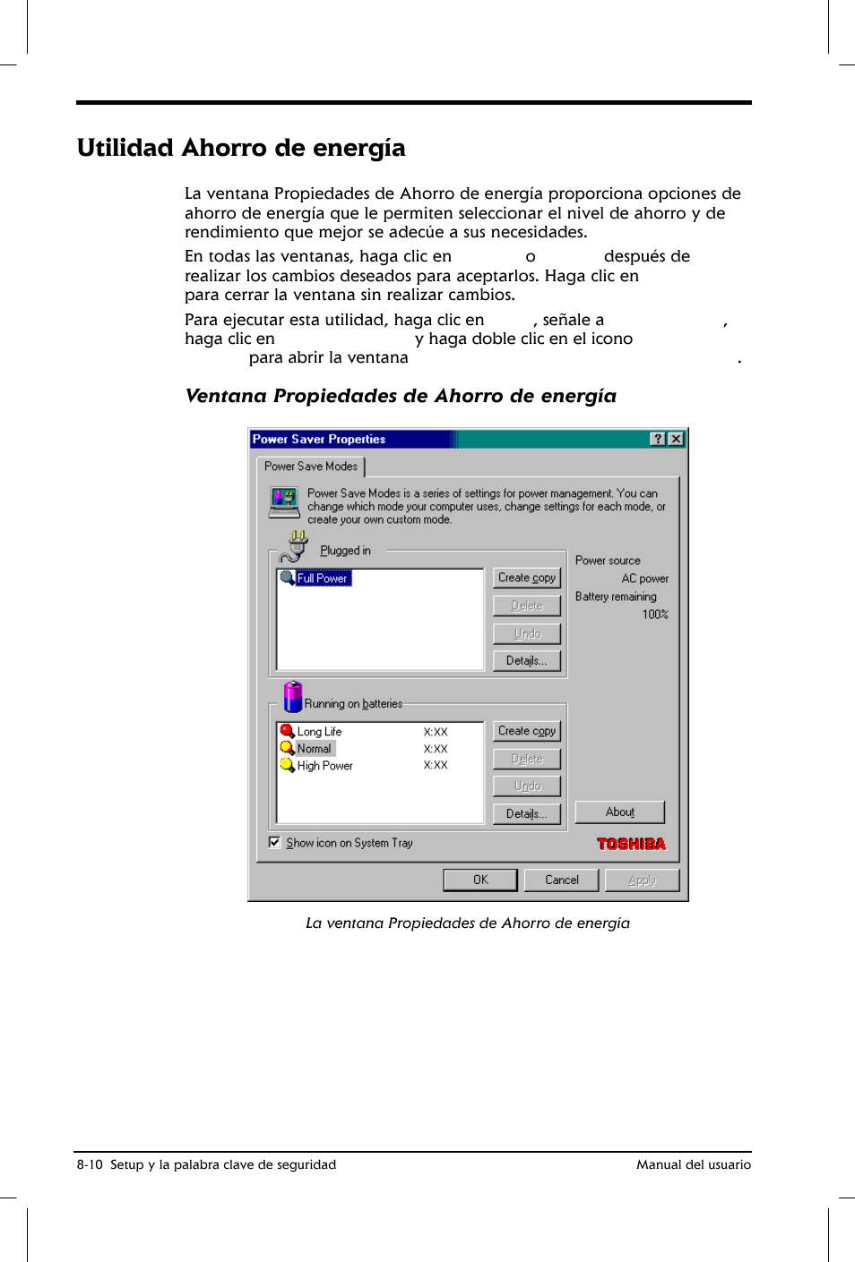 Utilidad ahorro de energía | Toshiba Satellite 2650 User Manual | Page 108 / 222