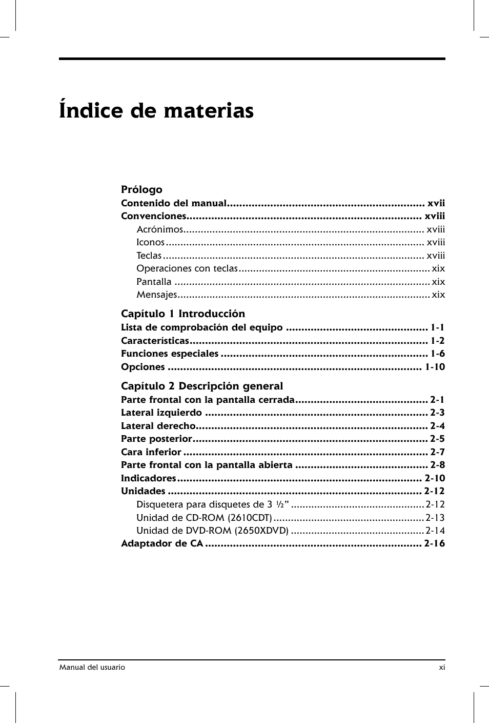 Índice de materias | Toshiba Satellite 2650 User Manual | Page 11 / 222