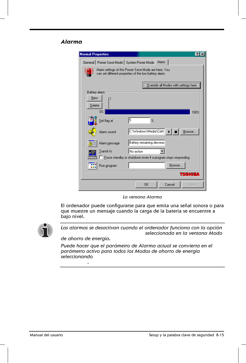 Alarma | Toshiba Satellite 2650 User Manual | Page 113 / 222