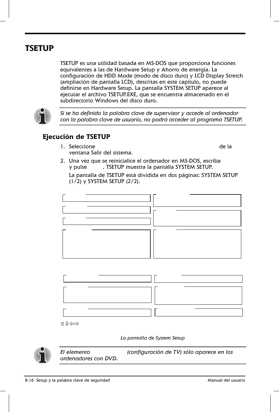 Tsetup, Ejecución de tsetup | Toshiba Satellite 2650 User Manual | Page 114 / 222