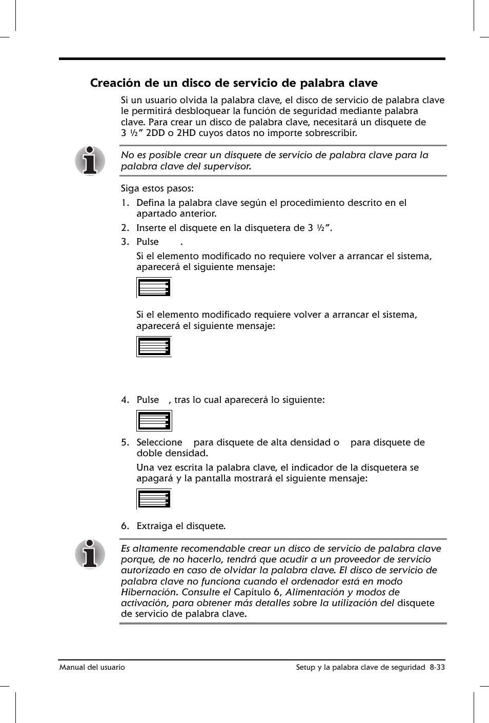 Creación de un disco de servicio de palabra clave | Toshiba Satellite 2650 User Manual | Page 131 / 222