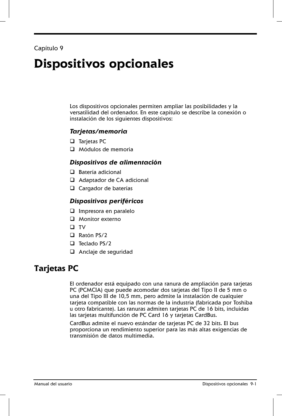 Dispositivos opcionales, Tarjetas pc | Toshiba Satellite 2650 User Manual | Page 133 / 222