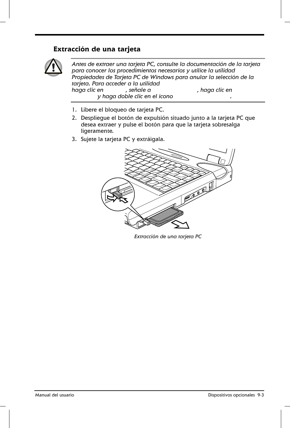 Extracción de una tarjeta | Toshiba Satellite 2650 User Manual | Page 135 / 222